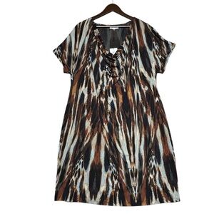 Calvin Klein Plus Size Dress 2X Brown Multicolored Abstract Print NWT Above Knee